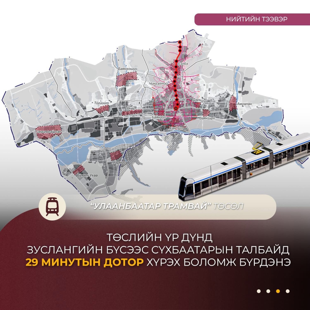 “Улаанбаатар трамвай” төсөл хэрэгжсэнээр зуслангийн бүсээс Сүхбаатарын талбай хүртэл 29 минут зорчино