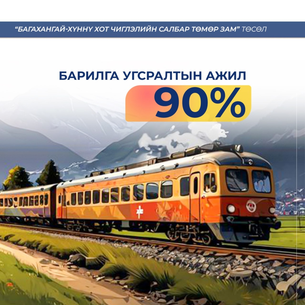 Багахангай–Хөшигийн хөндий хүртэлх төмөр замын барилга угсралтын ажил 90 хувьтай үргэлжилж байна